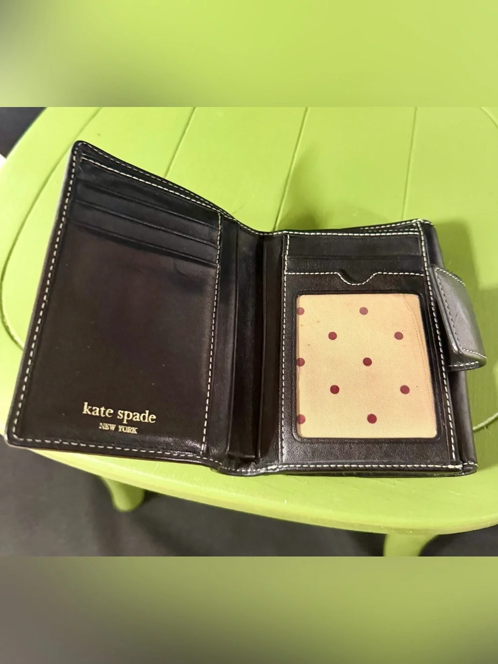 Vintage Kate Spade Black Leather Bifold Wallet ID Window